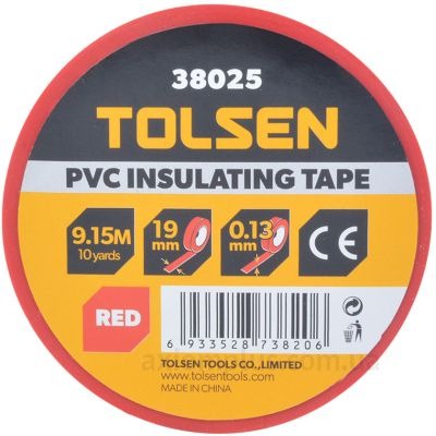 38025/Изолента 19мм х 9.15м, красная, TOLSEN 38025/Изолента 19мм х 9.15м, красная, TOLSEN