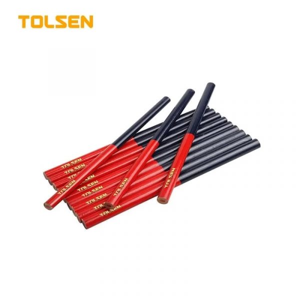 42022/Карандаш строительный 10х7,5х176 мм, два цвета грифеля КРАСНЫЙ и СИНИЙ, размер грифеля 4х2 мм, упаковка 12 штук, TOLSEN