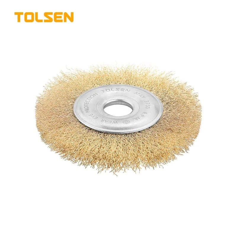 77527/Щетка дисковая диаметром 125мм проволочная (латунированная проволока диаметром 0,3мм) посадочный размер 22,2 мм, TOLSEN 77527/Щетка дисковая диаметром 125мм проволочная (латунированная проволока диаметром 0,3мм) посадочный размер 22,2 мм, TOLSEN