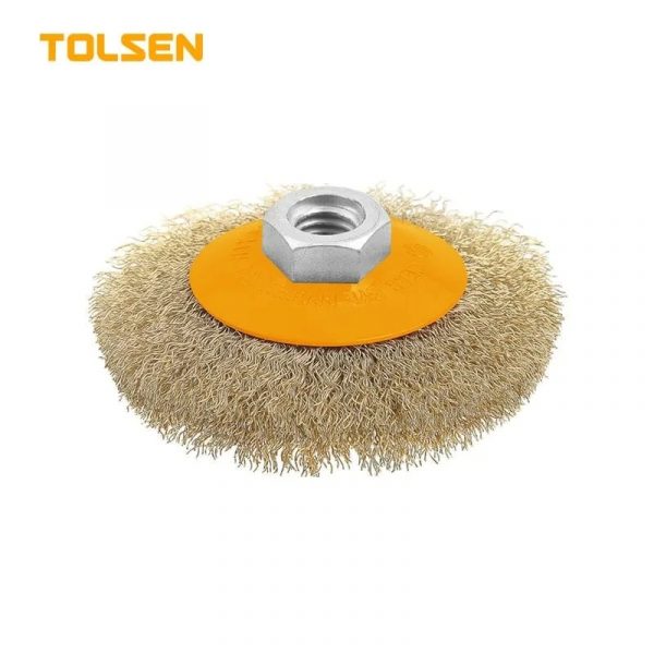 77627/Щетка дисковая диаметром 100м проволочная (латунированная проволока диаметром 0,3мм) с гайкой M14х2, серия INDUSTRIAL, TOLSEN