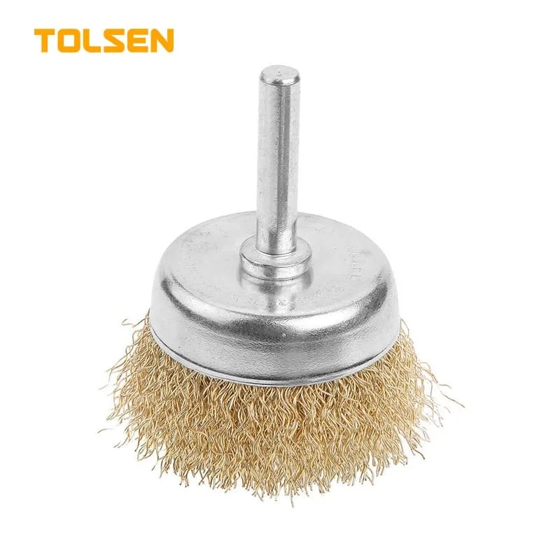 77548/Щетка "ЧАШКА" диаметром 50мм проволочная (латунированная проволока 0,3мм) с крепежным стержнем, серия INDUSTRIAL, TOLSEN 77548/Щетка "ЧАШКА" диаметром 50мм проволочная (латунированная проволока 0,3мм) с крепежным стержнем, серия INDUSTRIAL, TOLSEN