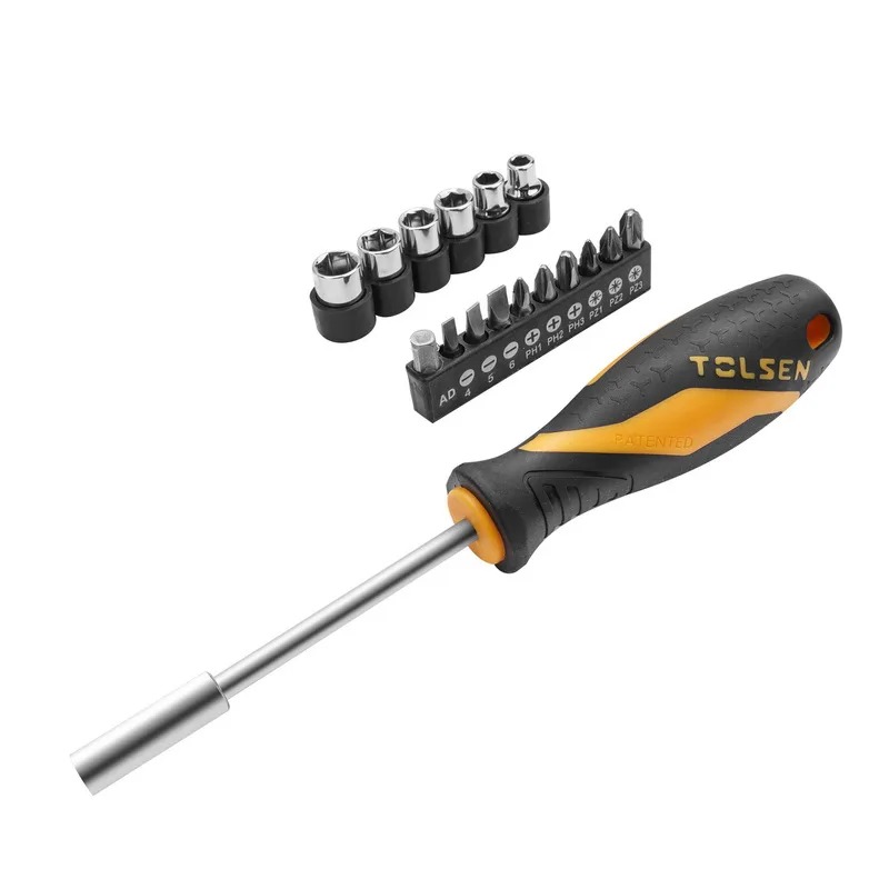 20045/Отвёртка универсальная "17 в 1" с 10-ю насадками 25мм, 6-ю головками, покрытие Cr-V, двухкомпонентная пластиковая рукоять, TOLSEN 20045/Отвёртка универсальная "17 в 1" с 10-ю насадками 25мм, 6-ю головками, покрытие Cr-V, двухкомпонентная пластиковая рукоять, TOLSEN